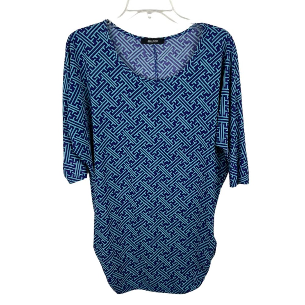 Stitch Fix 41 Hawthorn Teal Blue bat wing sleeve top blouse knit Stretch Sz L